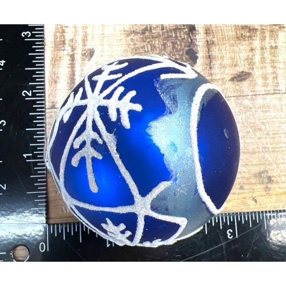 Set Of 3 Blue Glass Christmas Ornaments With Snowflake & Plaid Designs - Picture 4 of 4